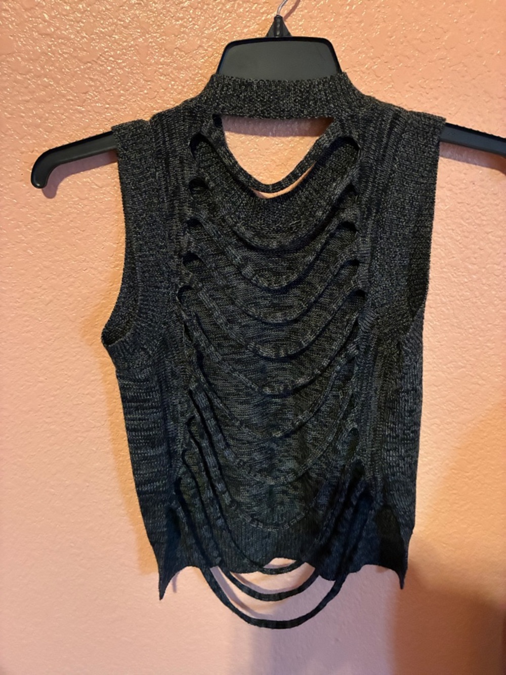 Olive Olivia Charcoal Marled Knit Mock Neck Tank Top - Picture 4 of 5
